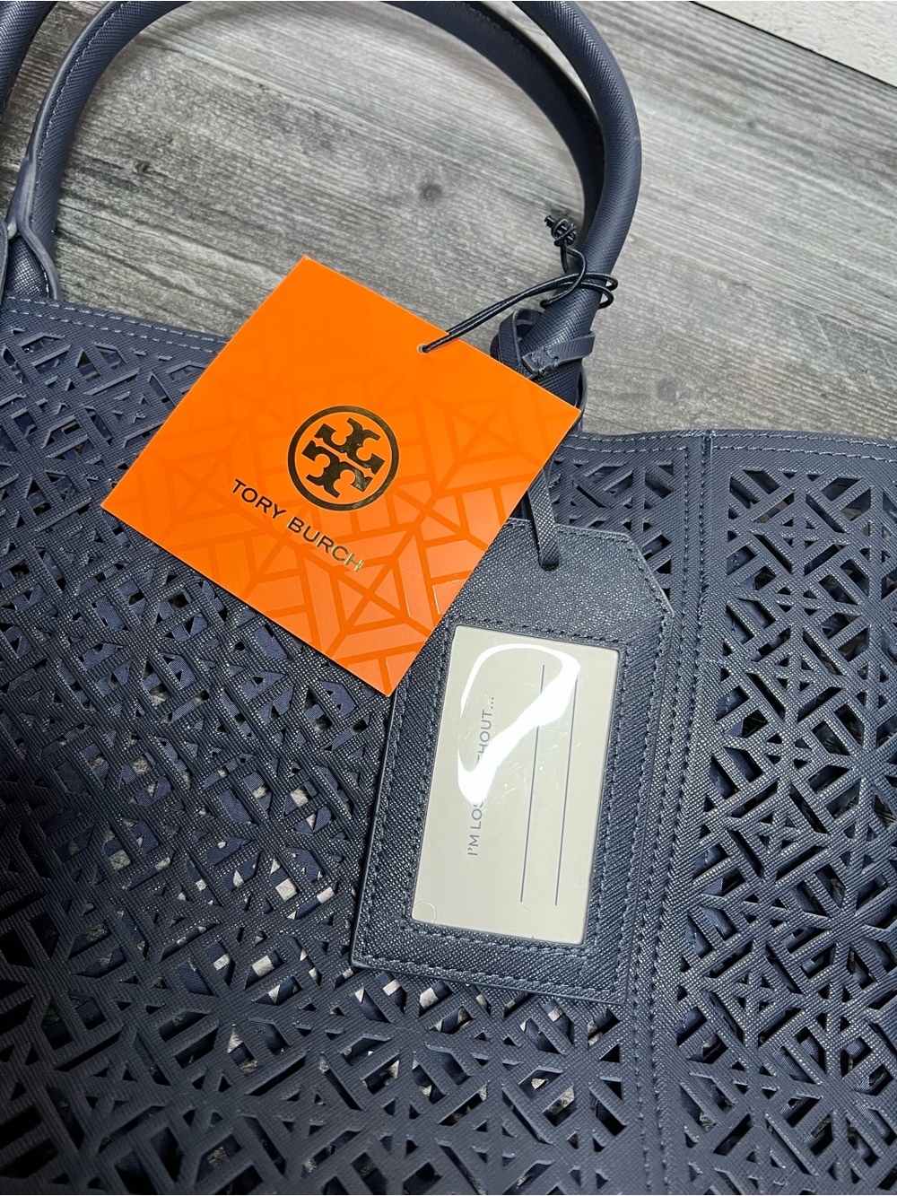 Tory Burch Navy Laser-Cut GWP Tote Bag - Picture 3 of 4